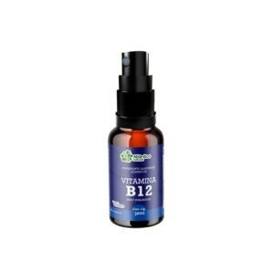 Suplemento de Vitamina B12 Sublingual spray, indicado para fadiga, memória e saúde dos nervos, frasco sabor Tutti Frutti em destaque.